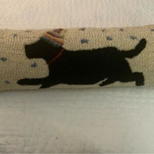 Chandler 4 Corners Black Lab Hooked Wool Lumbar Pillow Winter Dog Decor 24 X 8